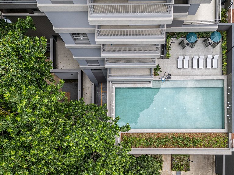 Studios Sofisticados com Ar, Cozinha, piscina, coworking e m