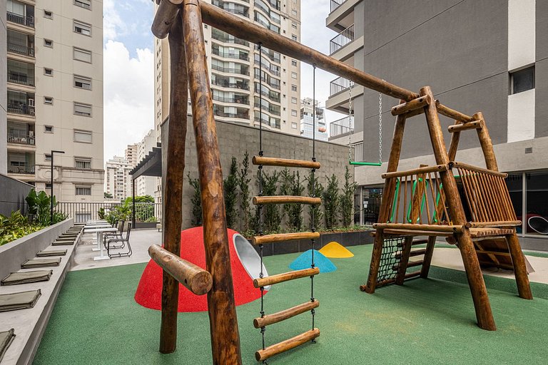 Studios Sofisticados com Ar, Cozinha, piscina, coworking e m