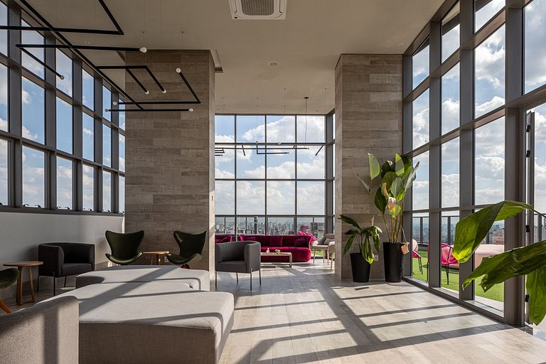 Studio com Ar – 2min do Metrô Paraíso / Rooftop e Piscina