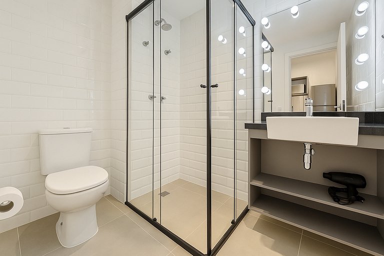 Studio – 2min do Metrô Paraíso / Rooftop e Piscina