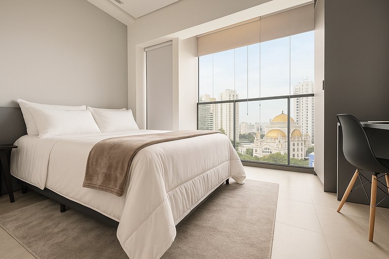 Studio – 2min do Metrô Paraíso / Rooftop e Piscina