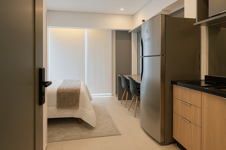 Studio – 2min do Metrô Paraíso / Rooftop e Piscina