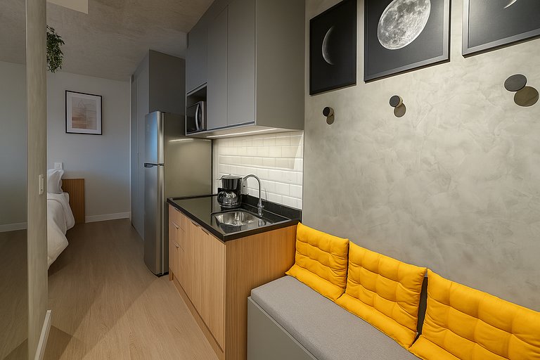 Studio moderno e completo no ON Maracatins - Moema