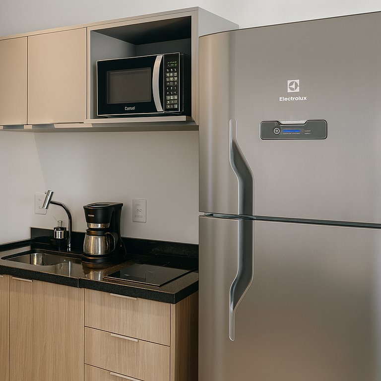 Studio moderno e completo no ON Maracatins - Moema