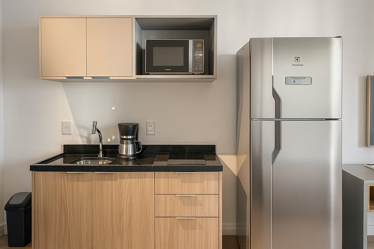 Studio moderno e completo no ON Maracatins - Moema